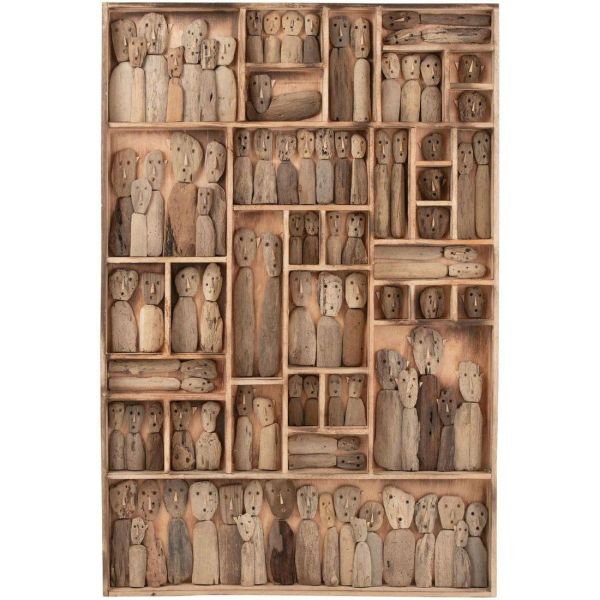 Wanddekoration Familie Masken Fächer Recyceltes Holz Natur 100x150