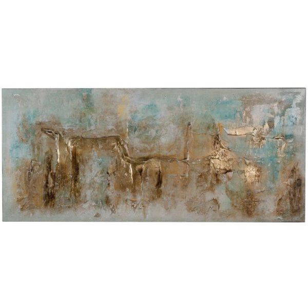Ölbild Abstrakt Gold Blau Canva 180x80
