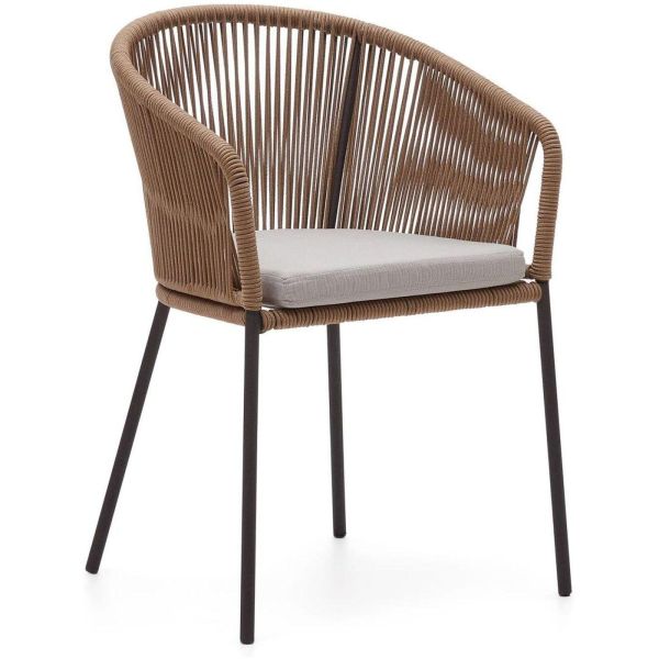 Yanet Stuhl aus Seil in Beige mit Beinen aus verzinktem Stahl