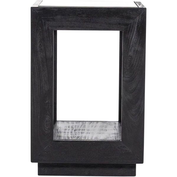 Beistelltisch Cuben Mangoholz schwarz Glas 40x40