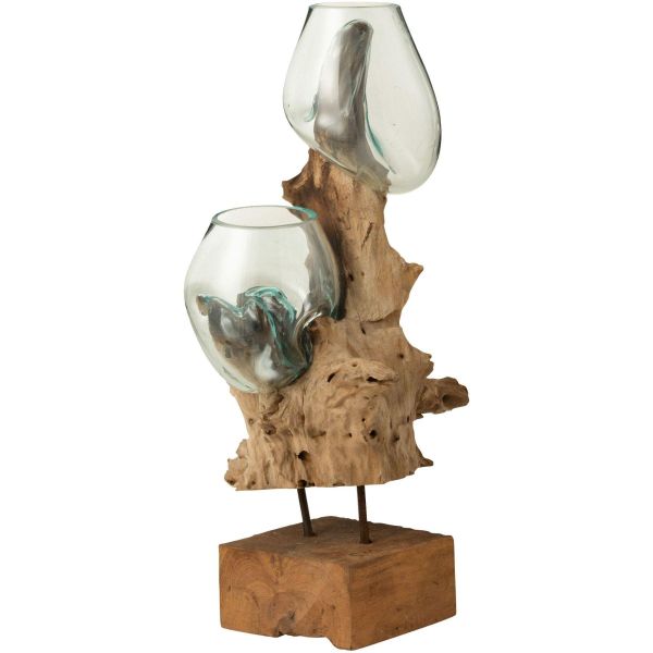 Vase 2 auf Fuss Gamal Recycling Holz Glas Naturell/Transparent