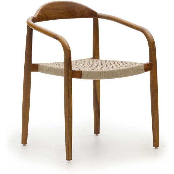 Stuhl aus massivem Akazienholz mit Nussholzfinish und Seil in Beige
