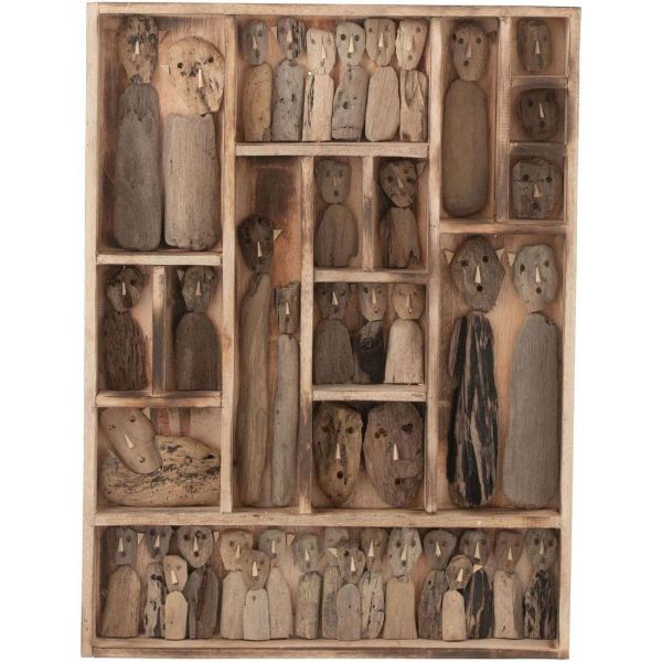 Wanddekoration Familie Masken Fächer Recyceltes Holz natur 60x80